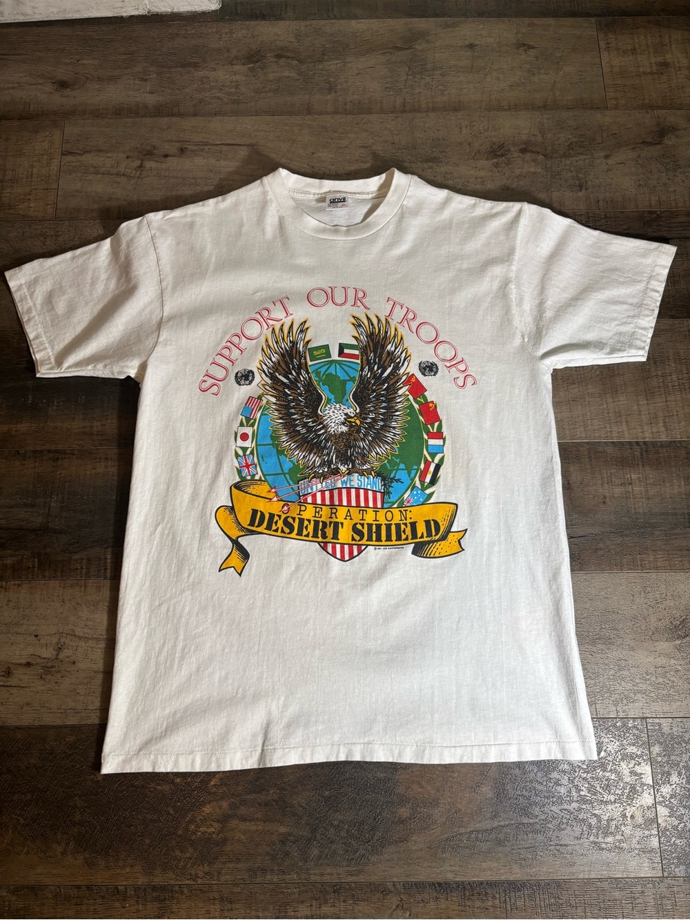 Anvil White 'Support Our Troops' Eagle Graphic Tee Vintage